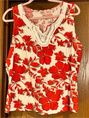 Falls Creek Red Floral Crochet-Trim Tank